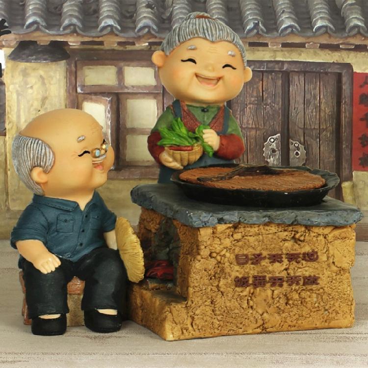 Wedding Home Decors Figurine Elderly Couple Statue Romantics Grandparents Figure Grandma Grandpa Miniature Ornament