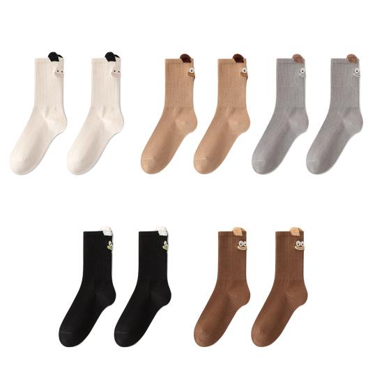 Yousheng Cute Crew Socks Cartoon Embroidery Silly Socks Ribbed Casual Funny Socks with Plush Ears for Women Christmas Gift