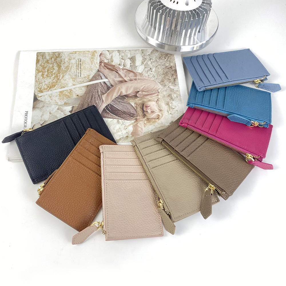 Women's Japanese Korean Style Multi-Card Cowhide ID Holder with Zipper Coin Purse
