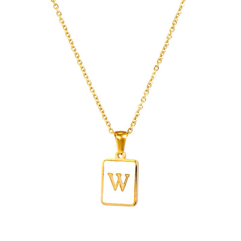 E.B.belle Minimalist Mother of Pearl Shell Stainless Steel Tarnish Free Initial Necklace Gold Plated Letter Necklace for Women