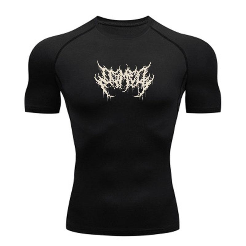 Men's Compression Fitness T-shirt, Quick Dry Stretchy Athletic Top with Unique Spiky Dark Style Print for Gym Workout Running Training Activewear