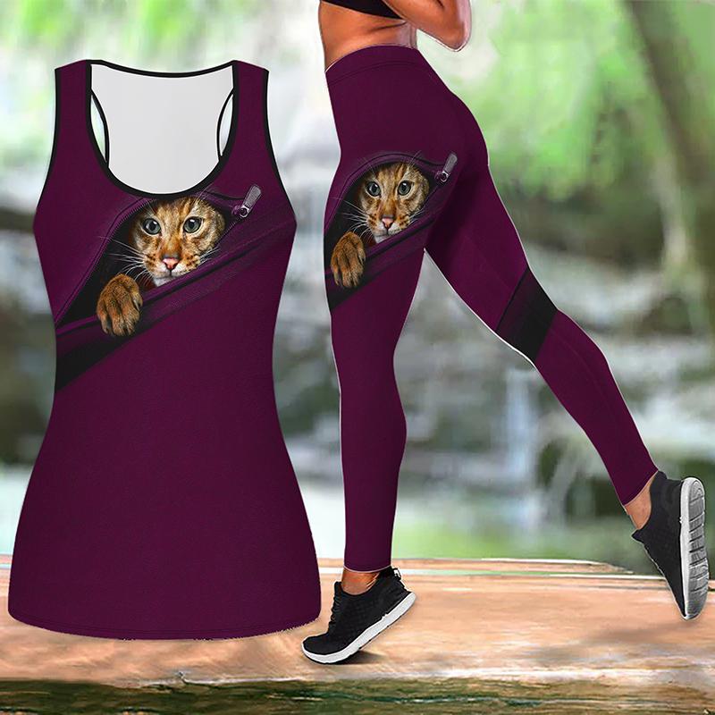 Orangenes Kätzchen-Print Yoga-Outfit für Damen Mode Trainingsleggings Fitness Sportliche Freizeit-Yogahose