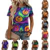 Women Casual Loose Fit Short Sleeve T Shirt Halloween Pumpkin Pattern Print Crew Neck Top Lightweight Soft Fabric