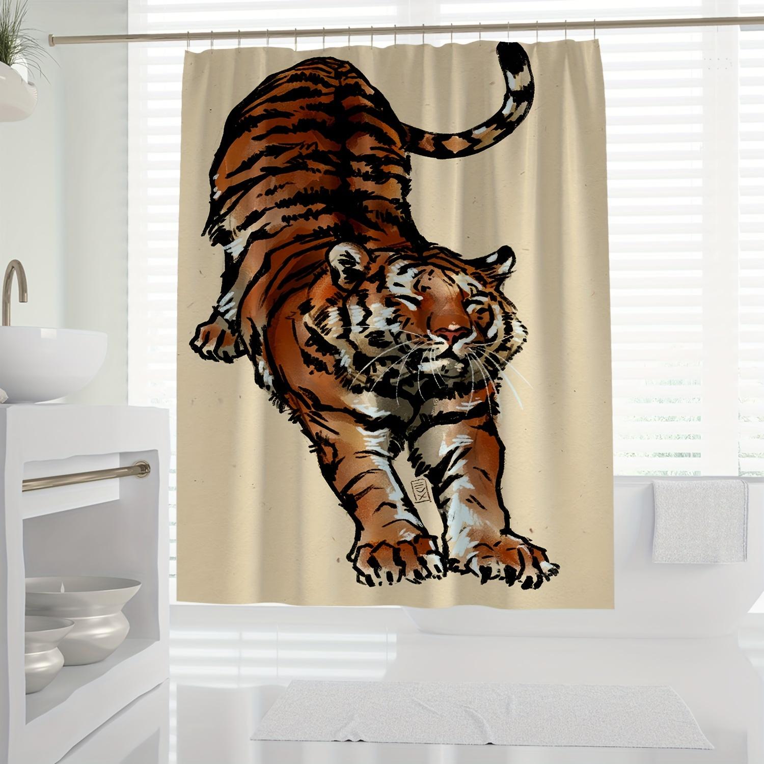 

1Pc Funny Cartoon Tiger Print Shower Curtain - High Quality Polyester Bathroom Decor With Hooks, Machine Washable Artistic Anima W60H190(CM)-1 Pcs