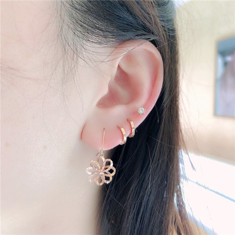 Exquisite Russian Purple Gold Car Flower Rose Earrings Fashion Super Flash Plated Rose Gold Hollow Flower Earrings Women