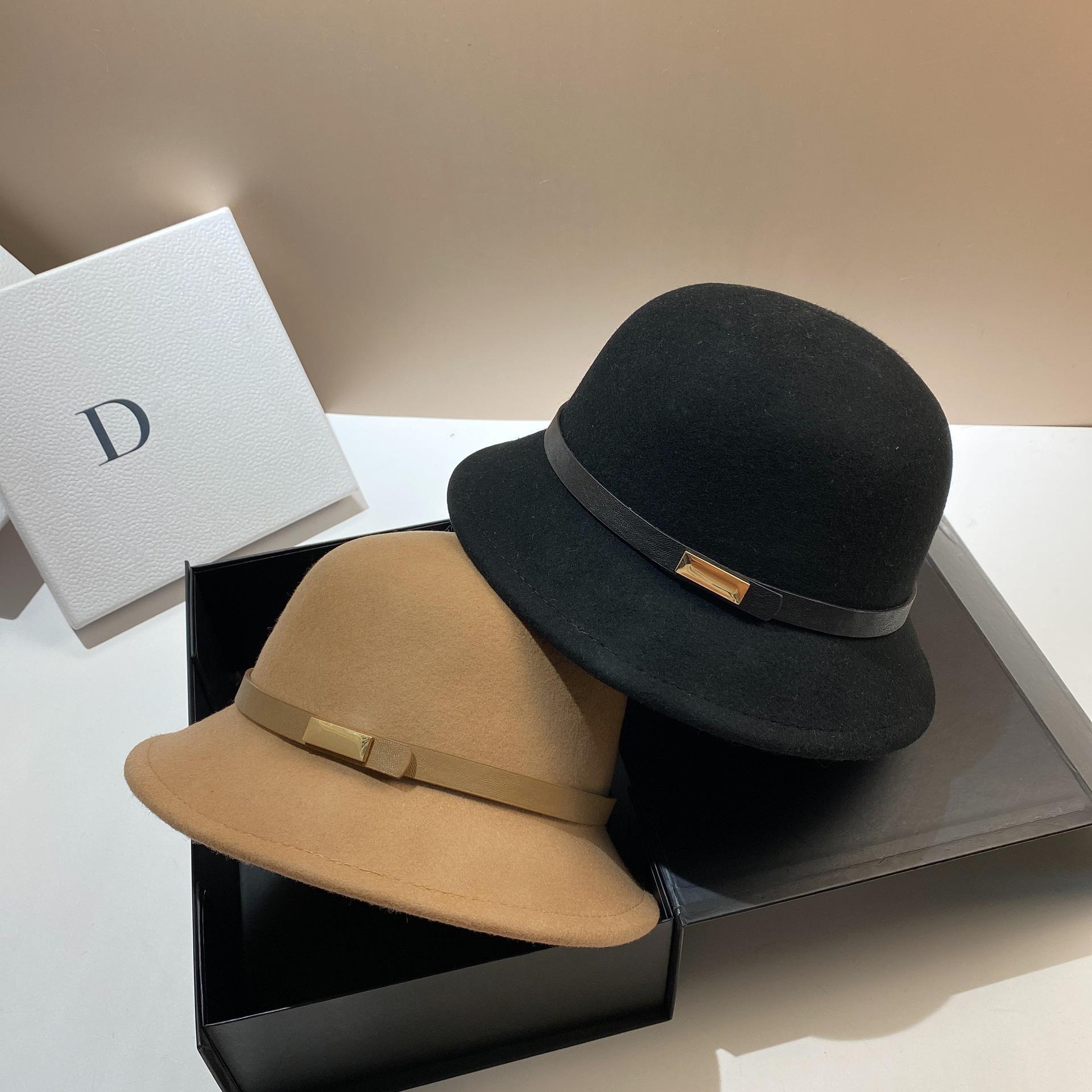 

Japanese Style Simple Wool Bucket Hat Autumn Winter Women s Warm Woolen Fisherman Hats Noble Leisure Lady Belt Felt Cap