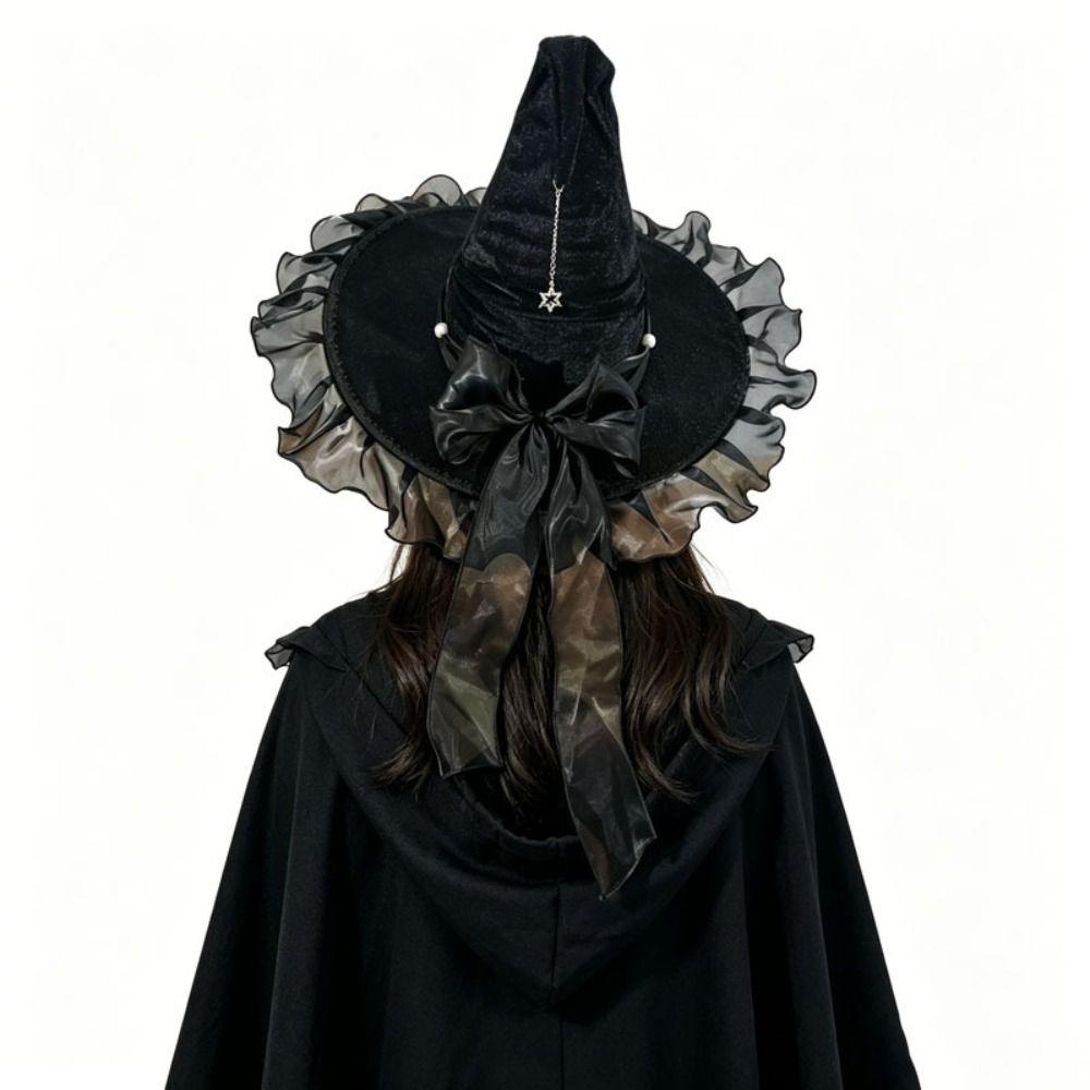 Star Pendant Lolita Witch Hat Lace Wizard Cap Party Headwear Halloween Hat Masquerade Ball
