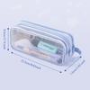i Superb Triple Zipper Light Blue Pencil Case Large Capacity 3 Compartment Oxford Travel Organizer 21 x 5 9 cm