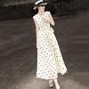 Lanser Elegant Polka Dot V-Neck A-Line Midi Dress
