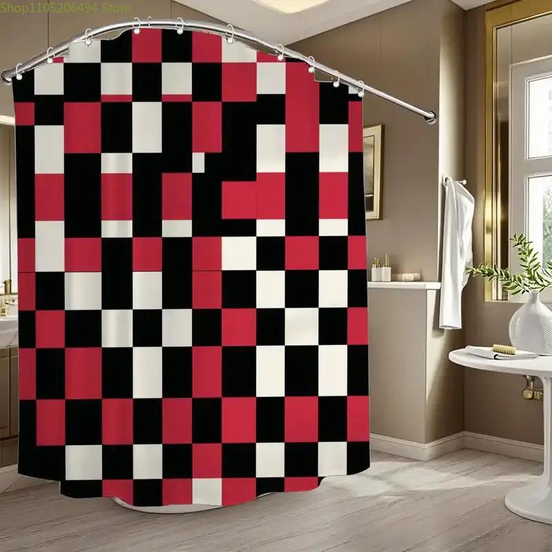 A Bathroom Shower Curtain, Puzzle Competition, Red Festive Shower Curtain, Includes 12 Hooks, 70.87*70.87inch Bathroom Window