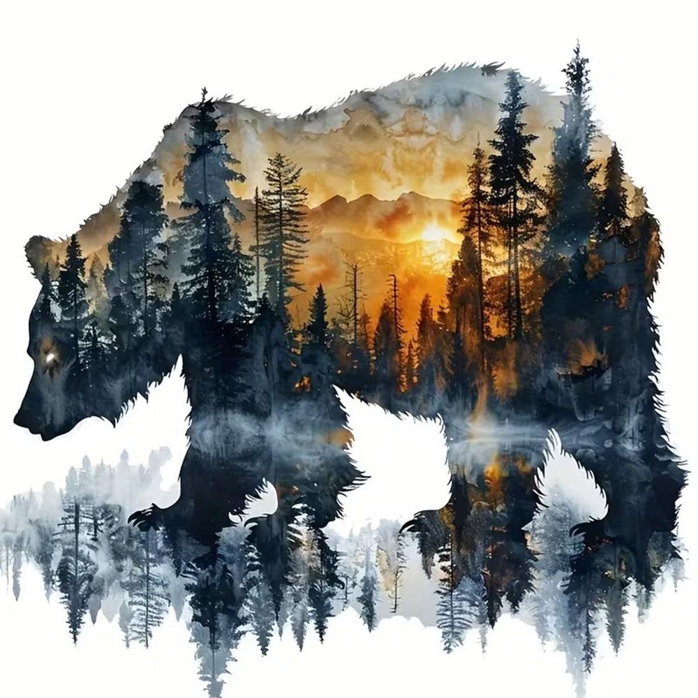 

QT2387#15см Наклейка на машину «Медведь и лесная сцена с величественным закатом и соснами» для ноутбука, грузовика, мотоцикла, окна 15cm-longest side