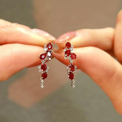 Inspired Multiples Ruby Tassels Long Style Stud Earrings for Women Exquisite Earings Light Luxury Engagement Jewelry