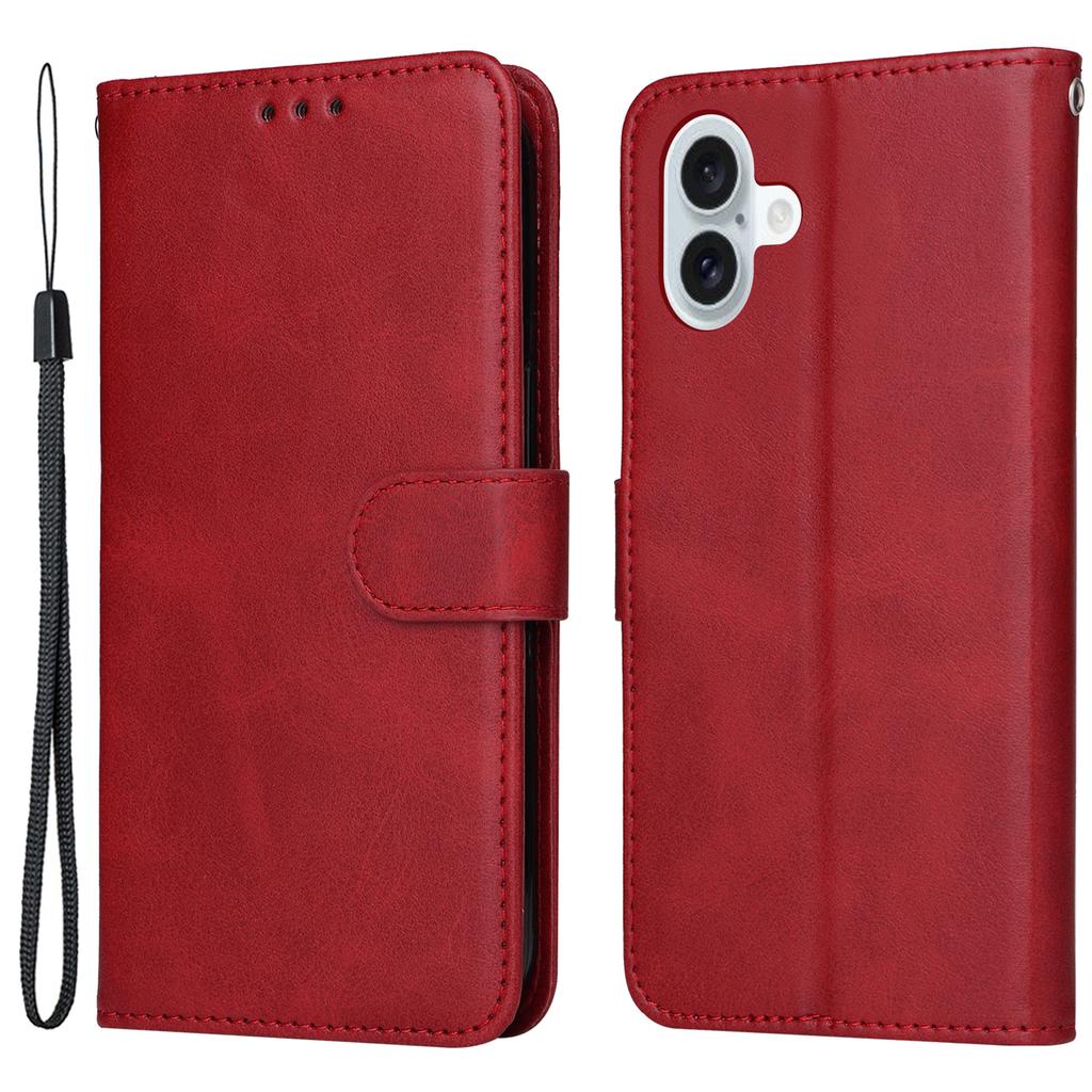 For iPhone 16 Plus Leather Wallet Case Calf Texture Magnetic Clasp Cell Phone Cover