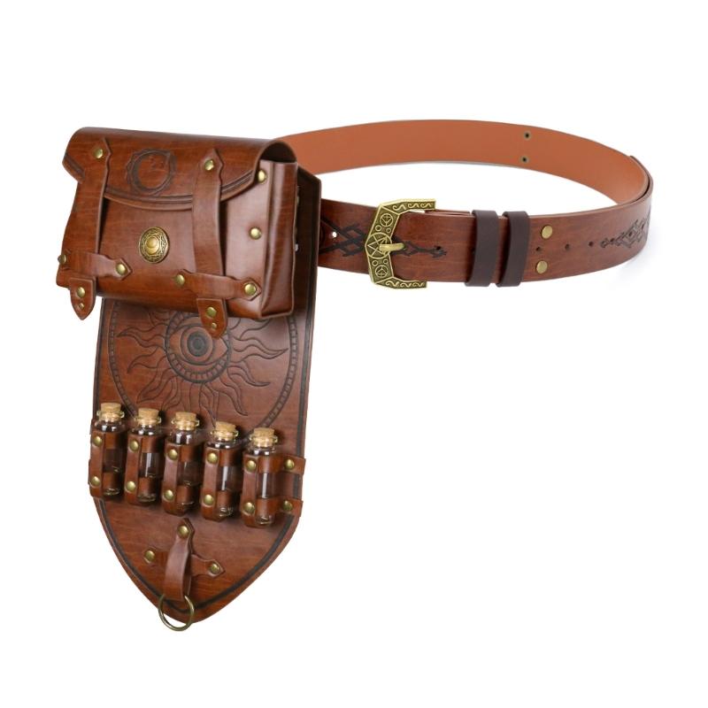

Fashion PU Belt Set With Alchemies Vial For Role Play Costumes And Steampunk Accessories Halloween Cosplay коричневый