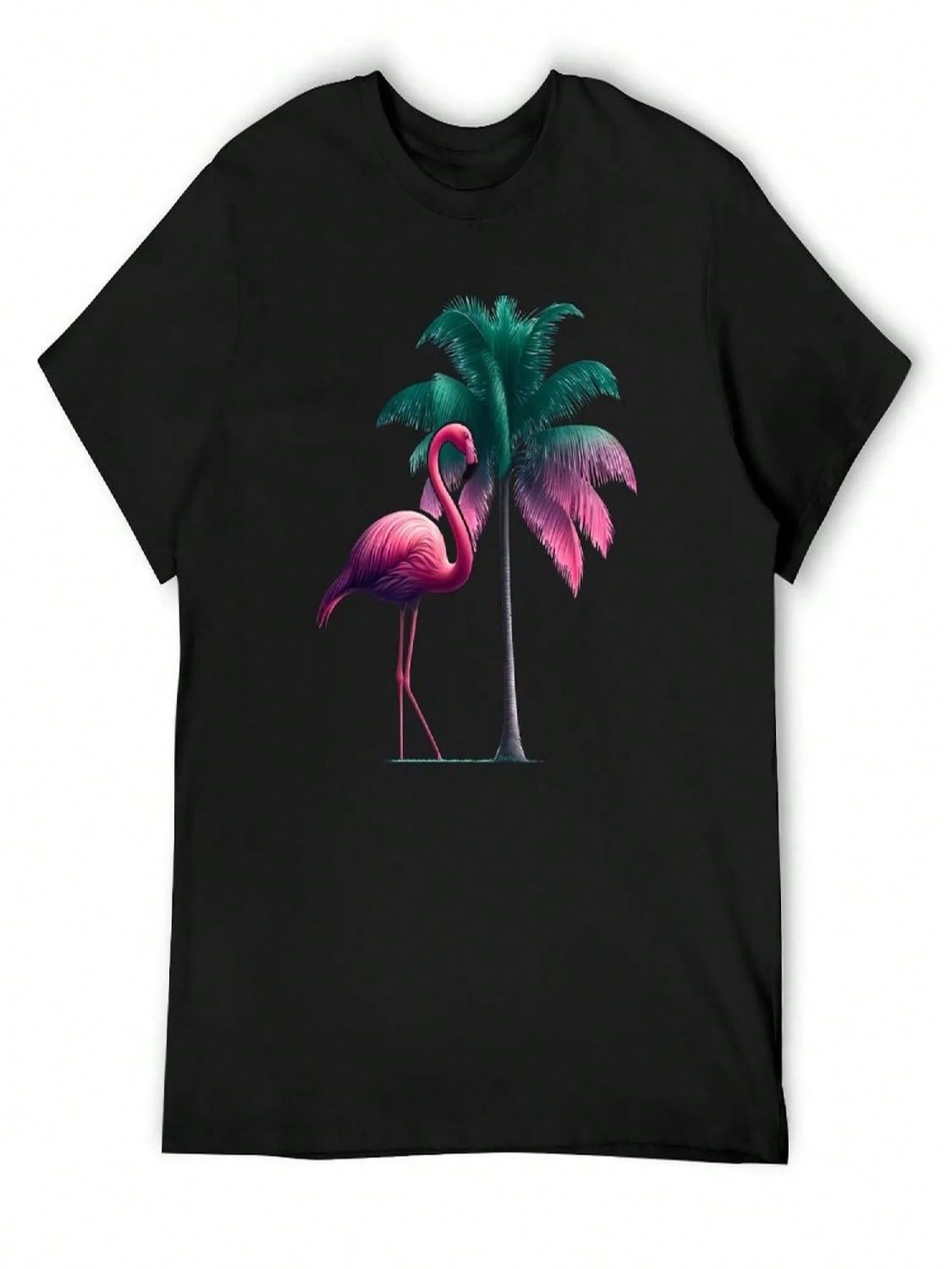 Flamingo With Palm Tree T-Shirt Plain Personalized T-Shirt Funny T-Shirt unisexs Fashion S разноцветный