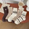 Female Autumn New Vintage Embroidery Cartoon Kitty Striped Boneless Tube Stack Socks