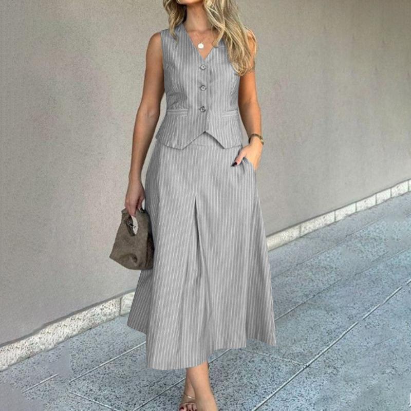 

ZANZEA Womens Sleeveless Vest Tops and Skirts Summer Two Piece Suit Sets M серый