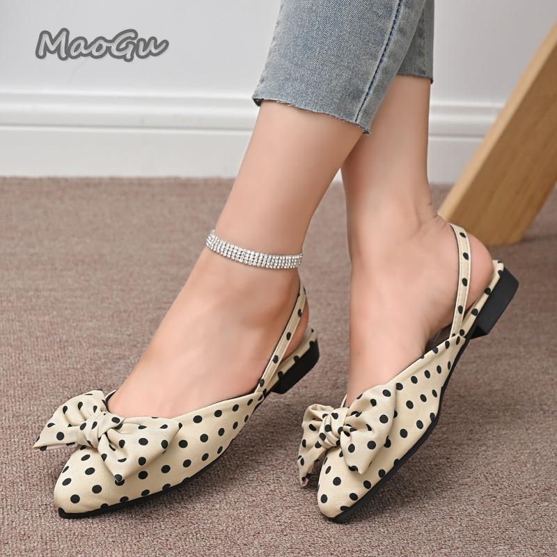 Fashion Pointed Toe Butterfly-knot Women's Fashion Low Heel Sandals Spot Checkered Office Ladies Flat Sandals Elegant Ankle Straps Shoes
