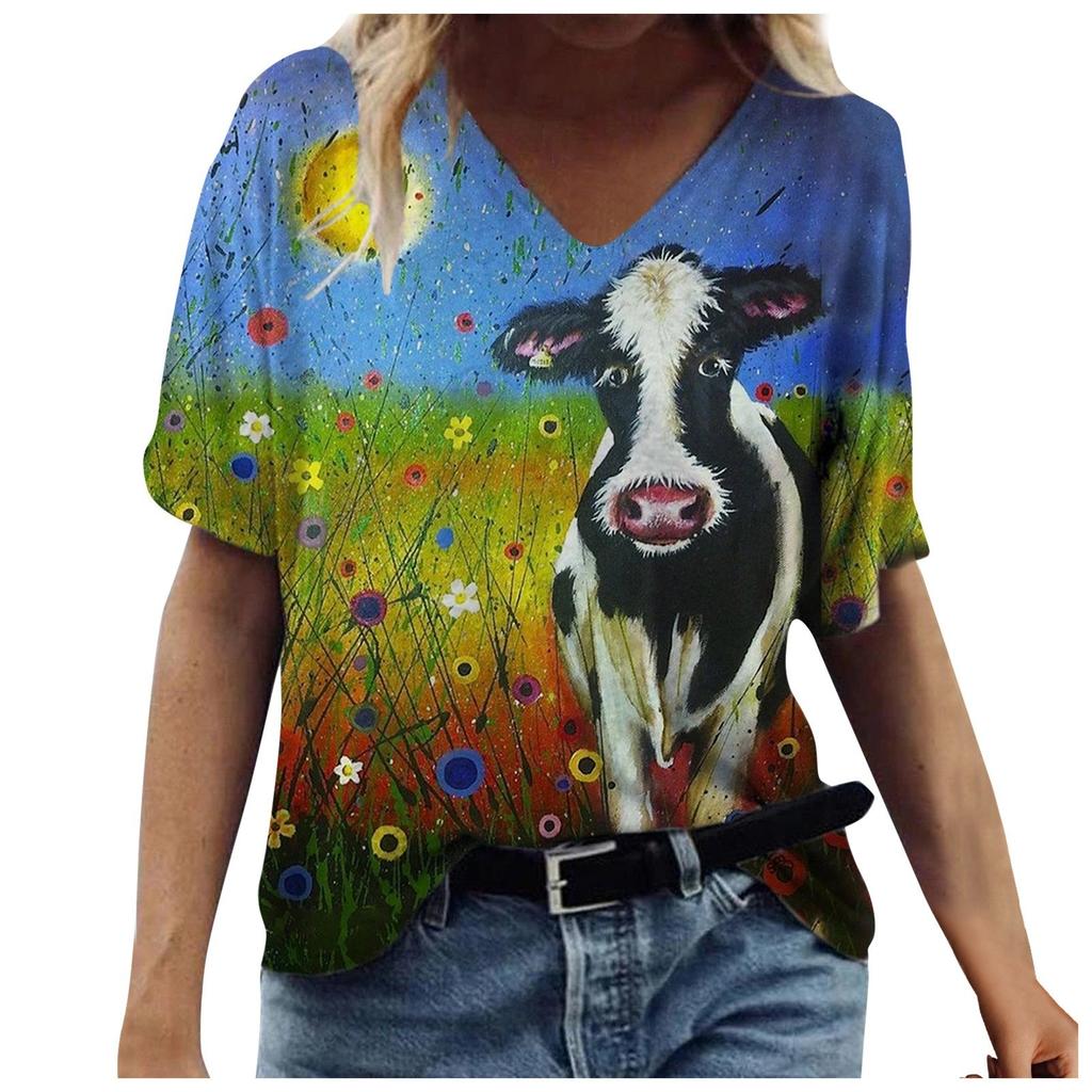 Fashion Women's Summer Printed Short Sleeve Crew-Neck T-Shirt Casual Tee Tops