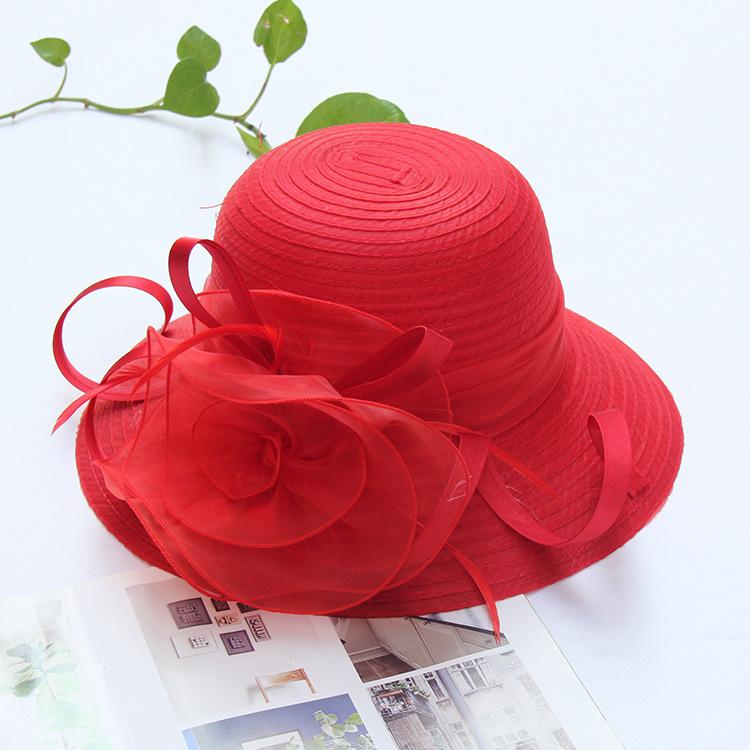 Summer Organza Fashion Hat Women'S Temperament Flower Seaside Sun Protection Sun Hat Foldable Sun Hat