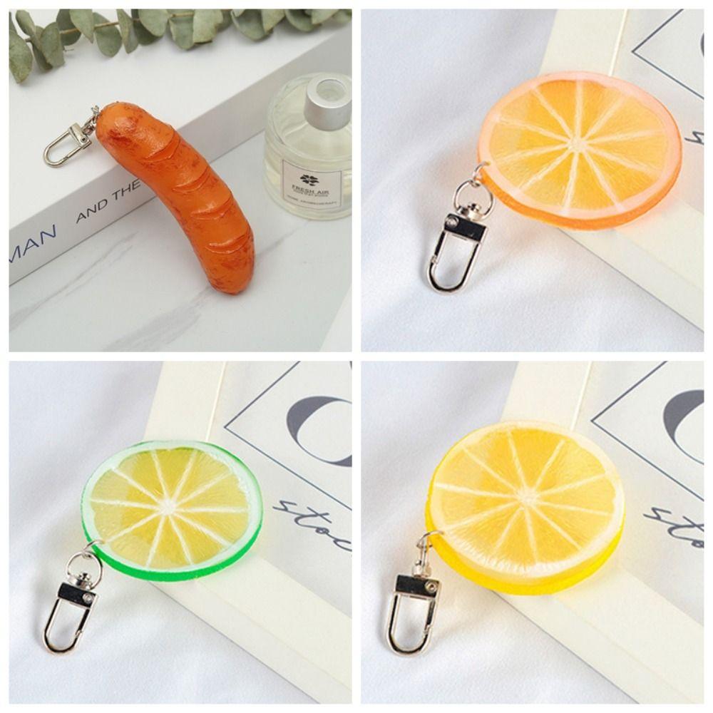 Food Lemon Slice Key Chain Orange Slice Simulation Food Key Ring Sweet Hot-dog Pendant Children
