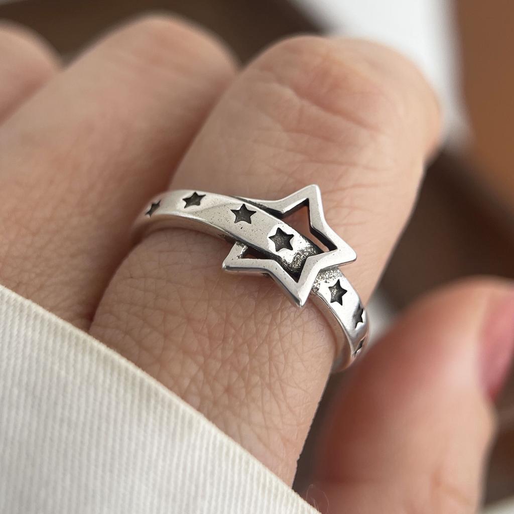 925 Sterling Silver Rings for Women Couple Minimalist Handmade Simple Retro Heart Star Ring Fine Jewelry Gift Prevent Allergy