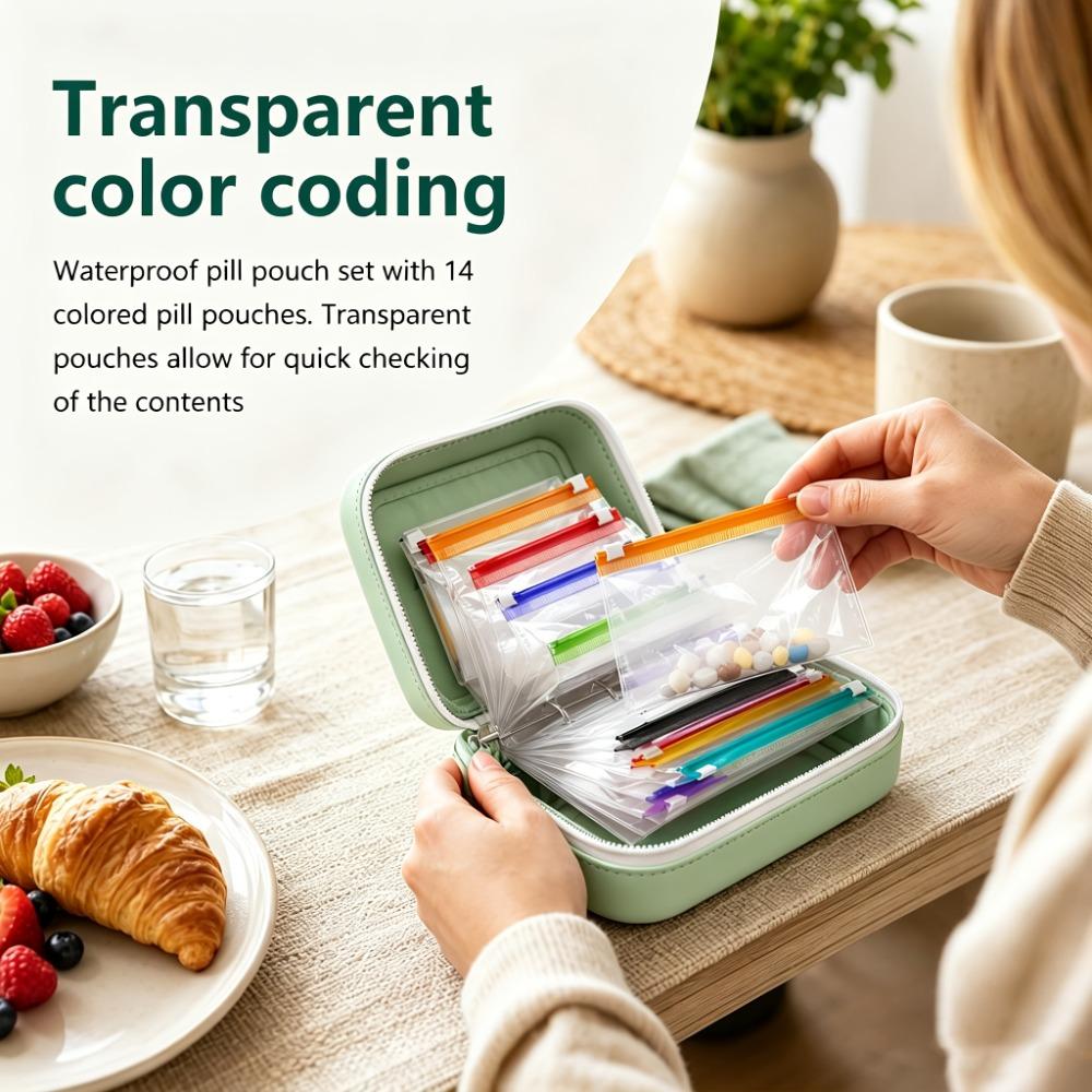 7/14pcs Portable 7-Day Pill Organizer Leakproof Weekly Pill Storage Bag Travel Use