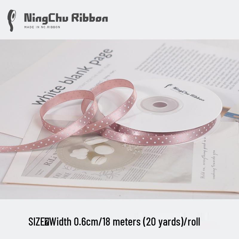 0.6cm Polka Dot Satin Ribbon for Gift Wrapping and DIY Crafts with Flower Bouquet Design