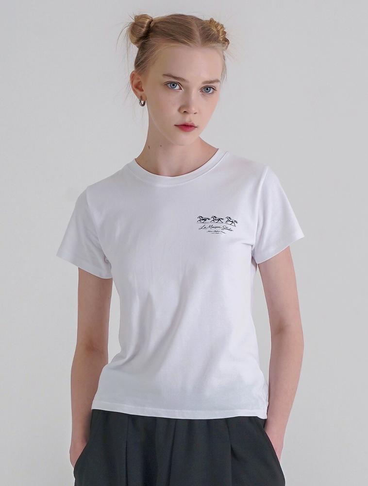 LA MAISON STUDIO Mustang Slim Fit Short Sleeve T-Shirt White/Black (Fcg2Ts770W)