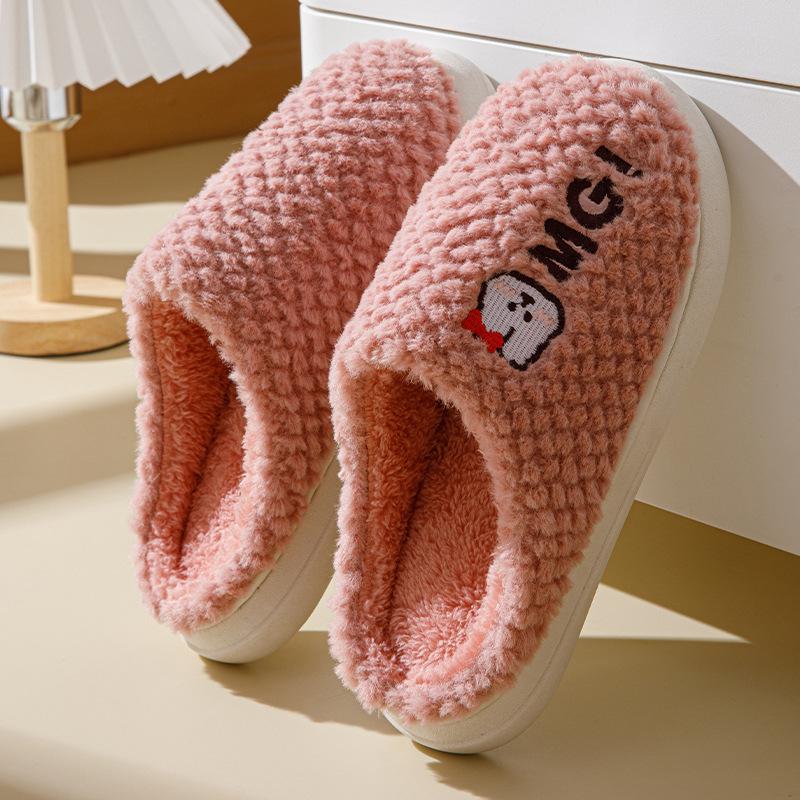 Cotton Slippers Women Thick Sole Couples Home Winter Cute Cartoon Warm Plush Male Thick Anti-slip Cotton Shoes 2024