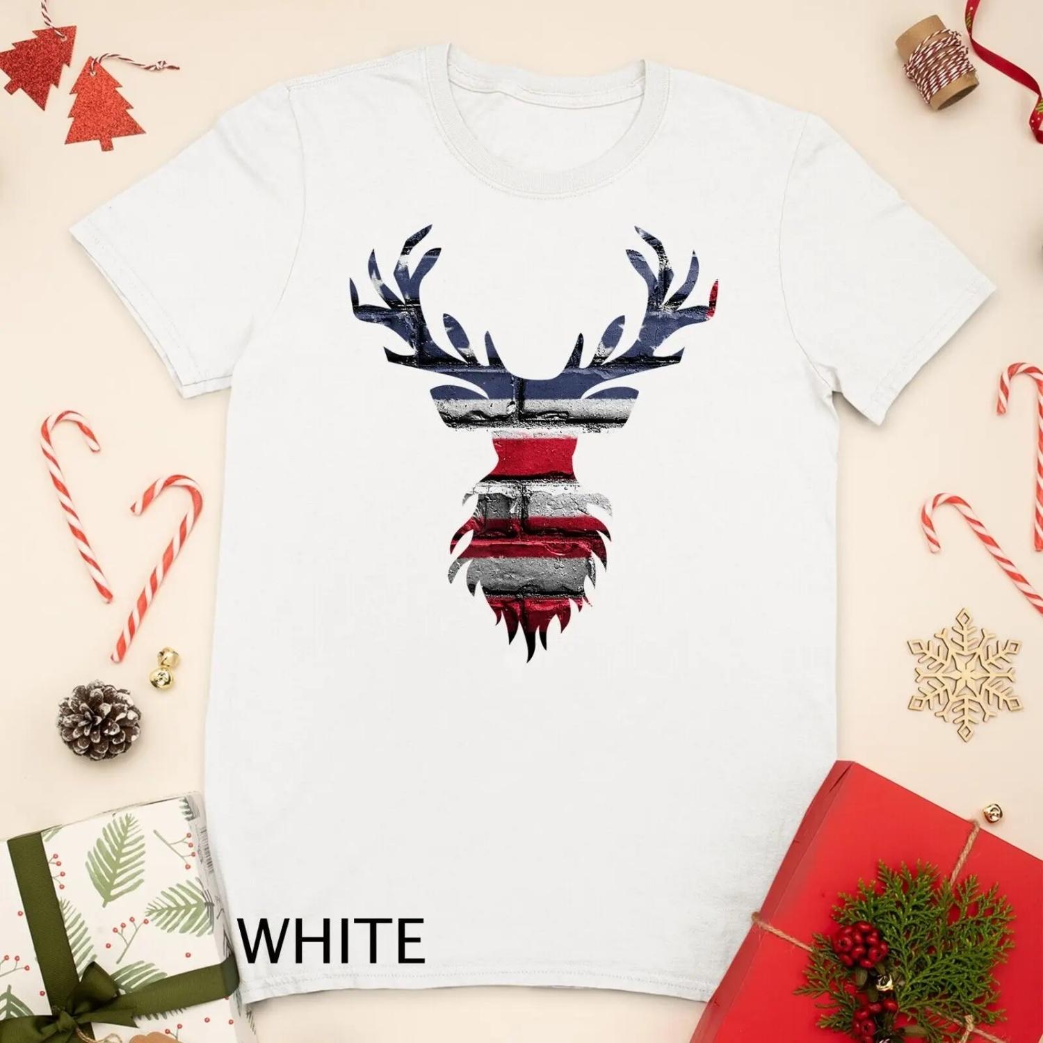 Christmas Reindeer With American Flag T Shirt S