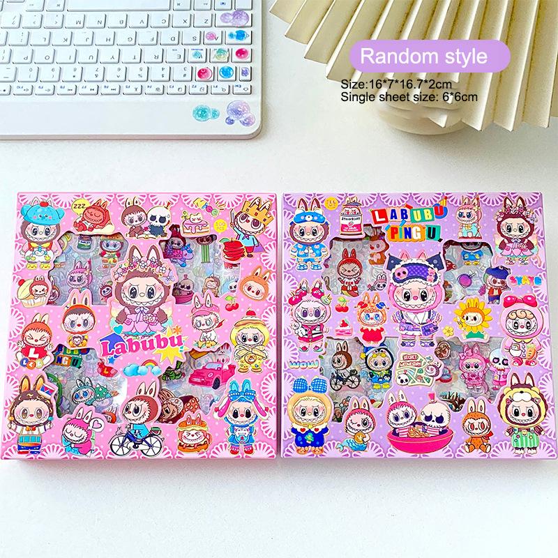 

100 листов/коробка Labubu мультфильм прозрачные водонепроницаемые наклейки для рук подарочная коробка милые самодельные книги декоративные наклейки