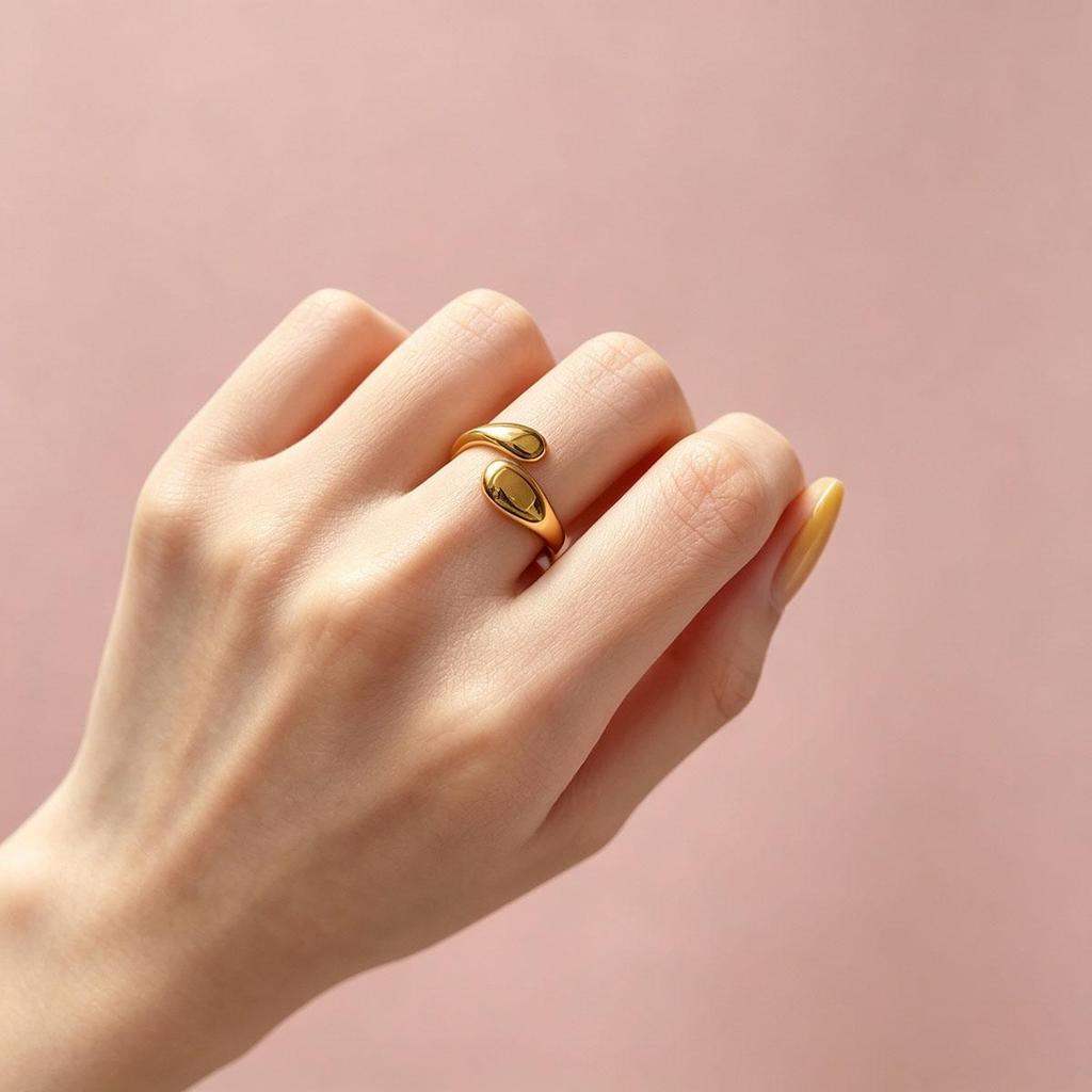 Water Drop Shape Open Metal Ring Women European-American Style Four Seasons Trendy Personality Small Design Texture Smooth Surface Ring