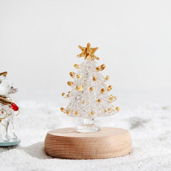 Glass Juletre Mini Bordplate Juletre Figur med Stjerne Topp for Vinterferie Bord Kappe Hylle Hjemmedekorasjon