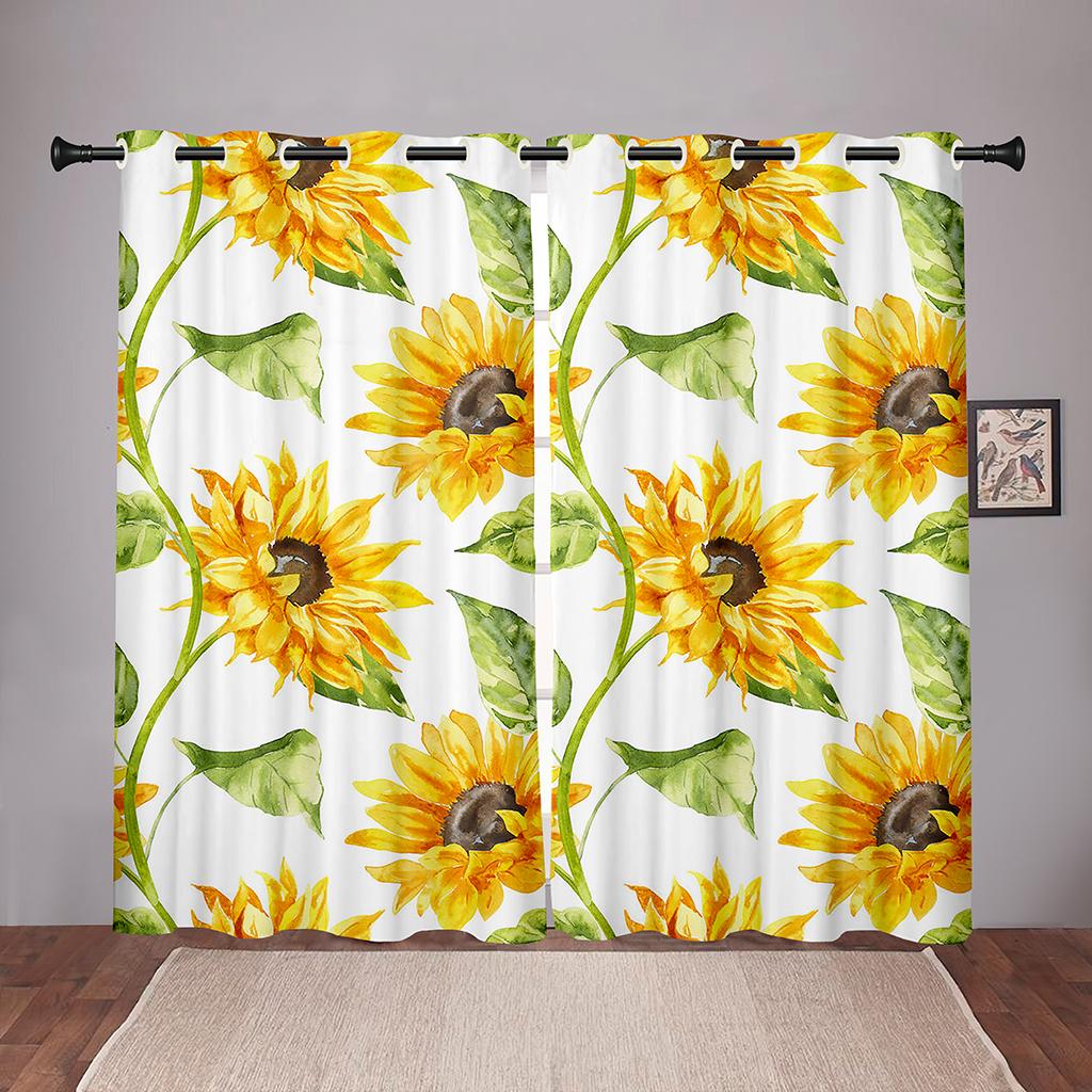Sunflowers Plant Colorful Blackout Window Curtains for Kids Childrens' Living Room Bedroom Bathroom Kicthen Door 2Pieces Hooks