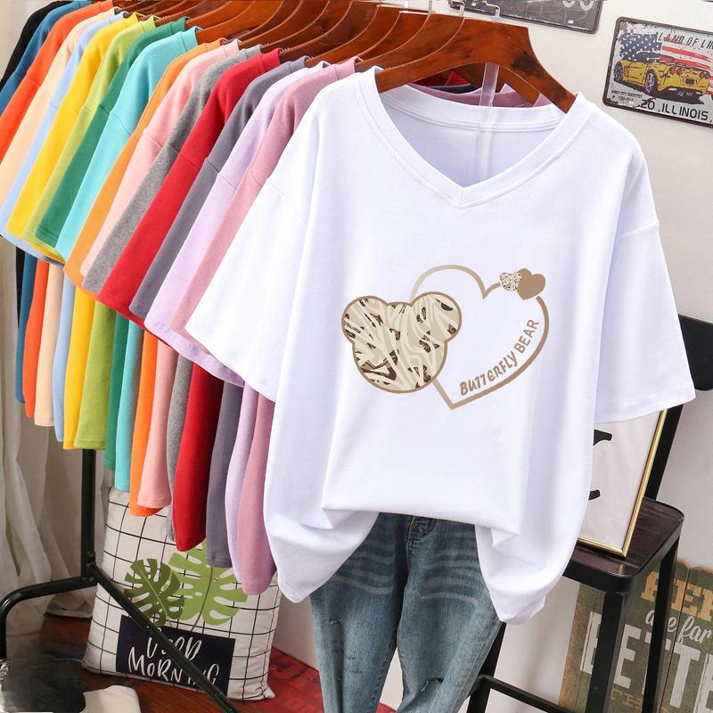 

Футболка с коротким рукавом для женщин большого размера, свободного и стройнящего дизайна, нишевый топ из чистого хлопка с V-образным вырезом, закрывающий живот S белый