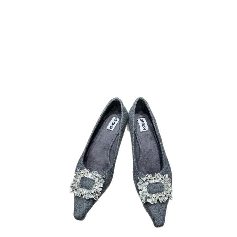 Design Sense Celebrity Temperament Rhinestone Pointed Wedge Heel Bag Head Heel Shoes Women's 2025 Autumn New High-end Single Shoes