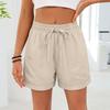 Women's Casual Fashion -Color Elastic Waistband Pocketed Wide-Leg Straight-Cut Shorts