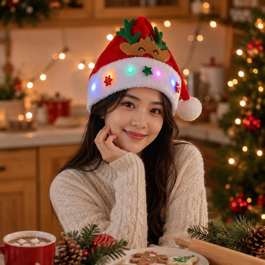 LED Christmas Hat for Adults & Children - Festive Party Decoration with Ornaments
