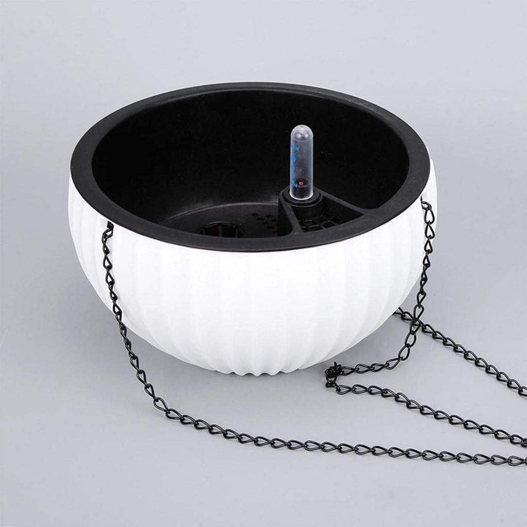 1 Pack 8.3 Inch Round Self Watering Hanging Basket,Metal Hanging Planter Imitation Ceramic Plastic Flowerpot,Modern Decorative Planter Pot for for