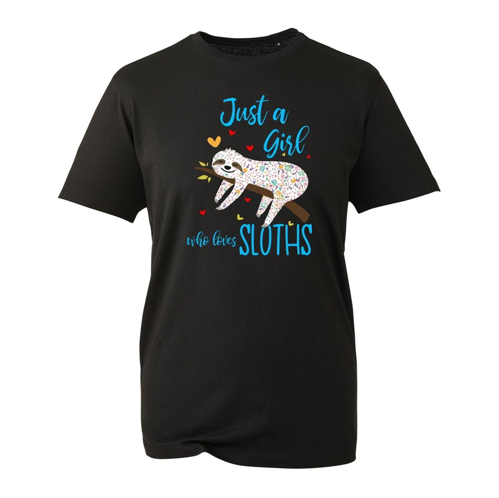 Just A Girl Who Loves Sloth T-Shirt, Funny Lazy Animal Vintage Slogan Gift Top S