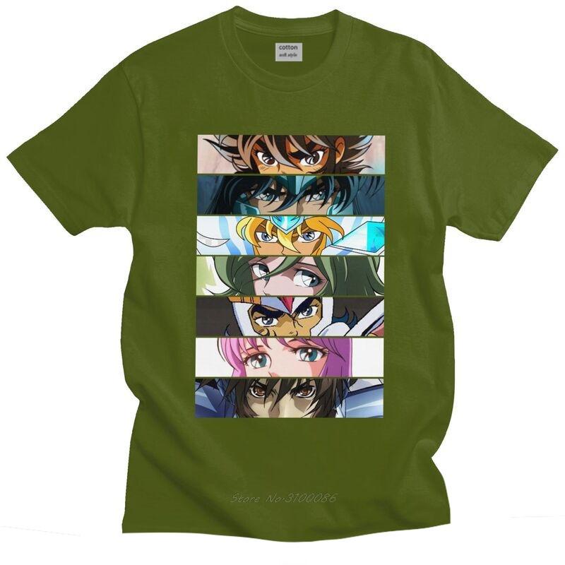 Male Retro Knights Of The Zodiac Saint Seiya Characters T Shirt Short Sleeve Cotton Tshirts Fashion T-shirt Anime Manga Tee