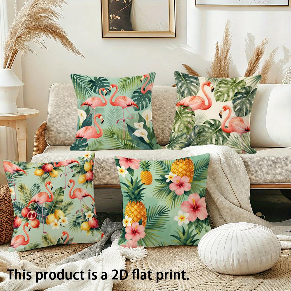 Flamingo and pineapple pattern Double-sided Printed pillow cover Short plush Suitable living rooms bedrooms throw cushion cover