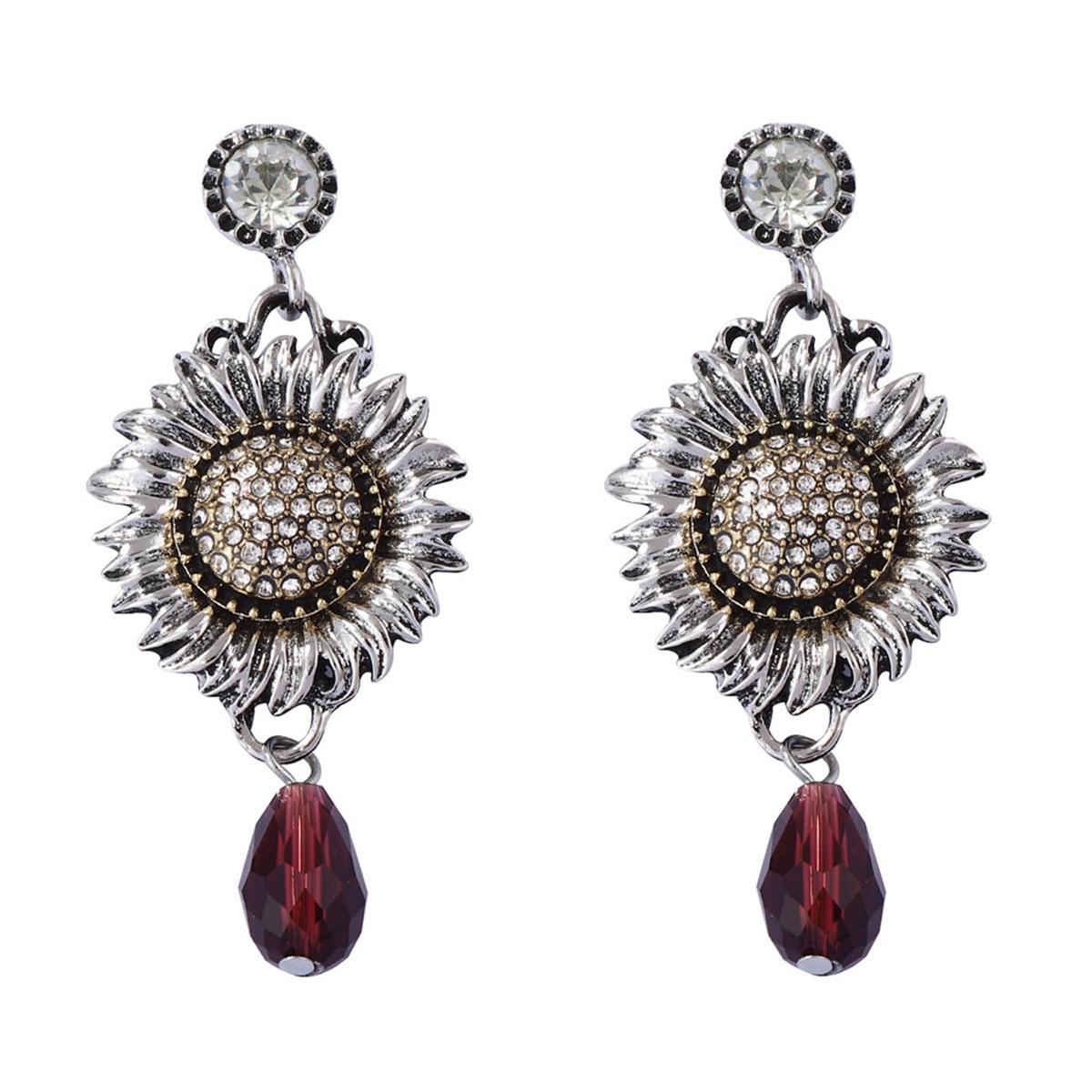

Fashion Metal Sunflower Plant Dangle Earrings ZAA New Classic Vintage Earrings Women Daily Zircon Accessories медный