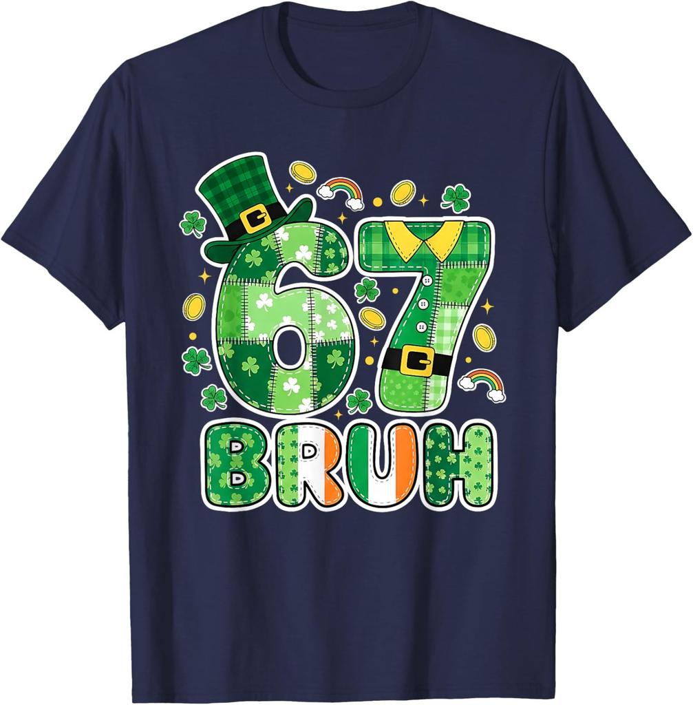 Bruh 67 Meme Six Seven Shamrocks St Patricks Day Unisex T-Shirt
