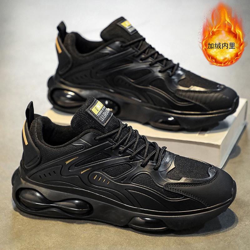 

Мужская обувь 2024 года, новая зимняя бархатная утолщенная черная спортивная обувь из двух хлопков, молодежная воздушная подушка, амортизация, беговая обувь прилива 44