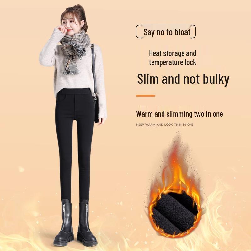 2024 Women's High-Waisted Black Fleece-Lined Leggings - Thick, Warm, and Perfect for Outdoor Autumn and Winter Wear