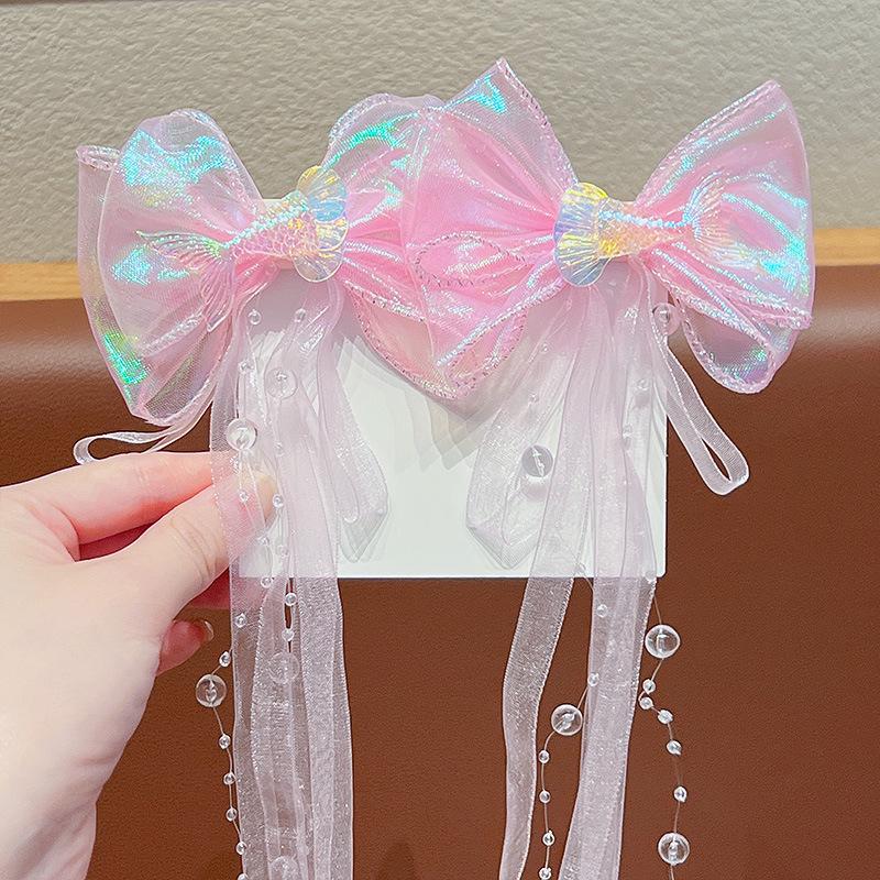 Rainbow Bow Braided Hair Clip for Girls - Cute Hair Accessory with Ribbon Hairpin
