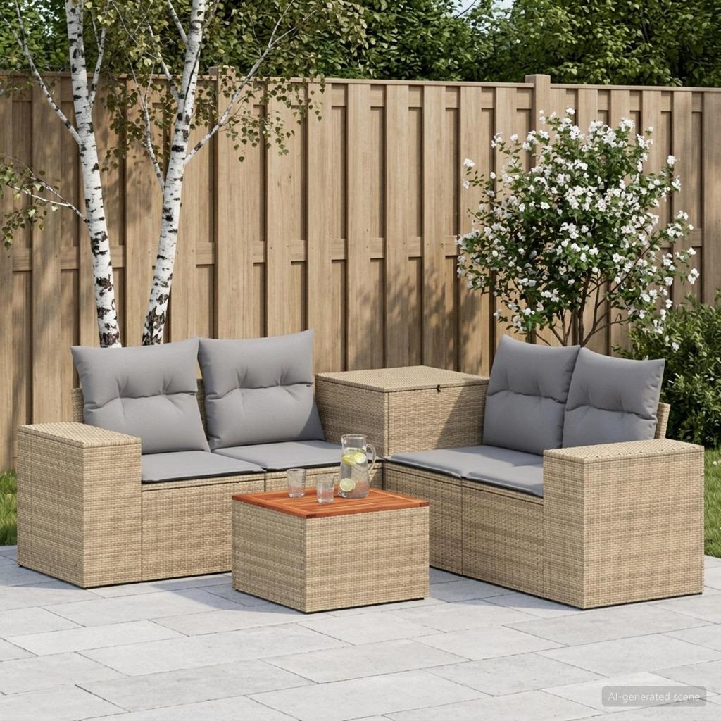 Sofa Set 6 Pieces Beige and Light Gray Poly Rattan and Steel