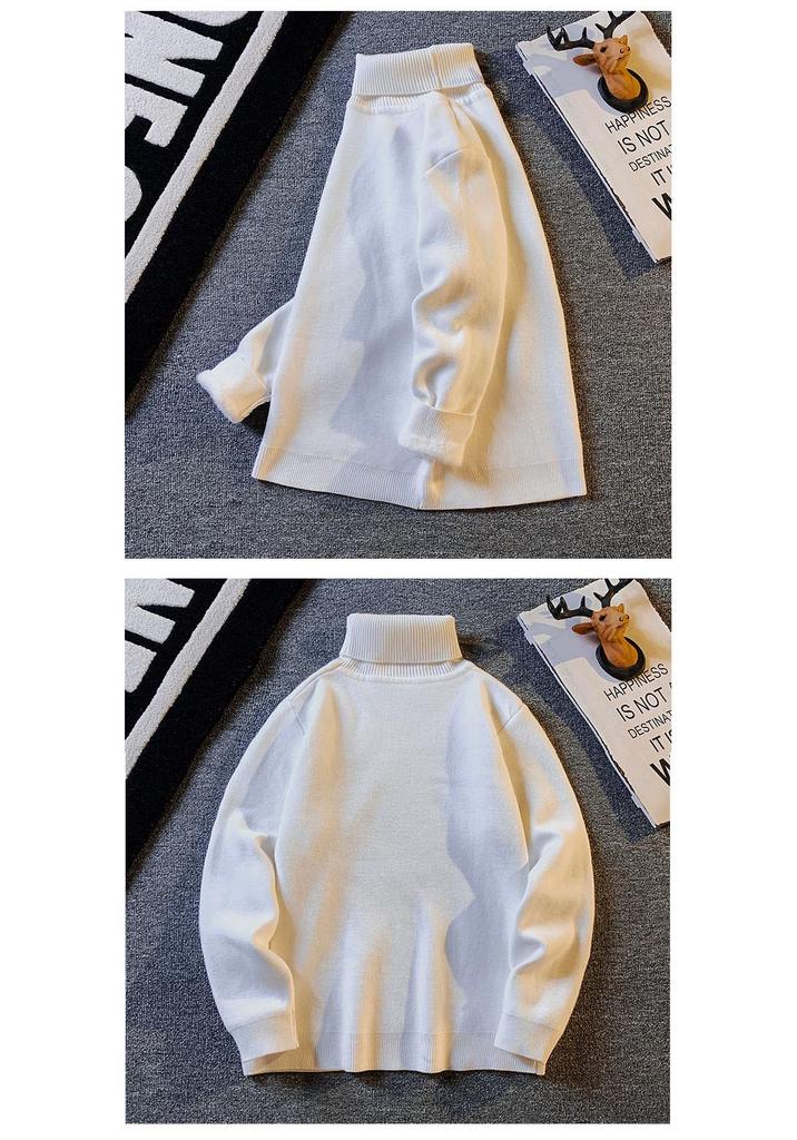 Men's Trendy High Neck Plus Velvet Sweater: Autumn/Winter Solid Color Knit Pullover